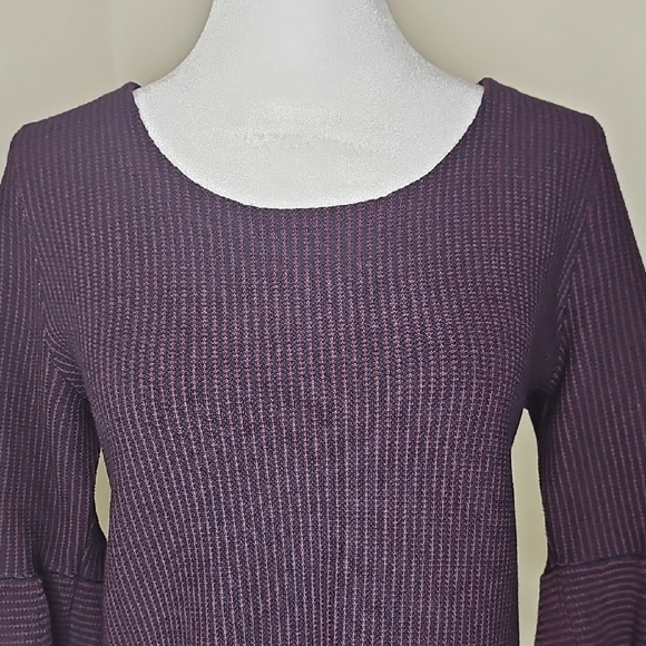 Ann Taylor Purple/Navy Stripe Peplum Sweater Bell Sleeves Fringe Hem Sz M - Picture 2 of 10